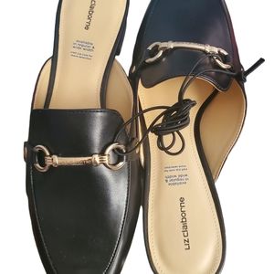 Liz Claiborne Black Leather Mules Size 11